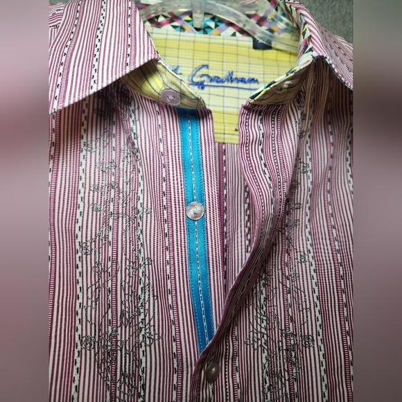 Robert Graham Embroidered Long Sleeve Button Down Shirt Flip Cuff Mens L Red EUC - Picture 3 of 9